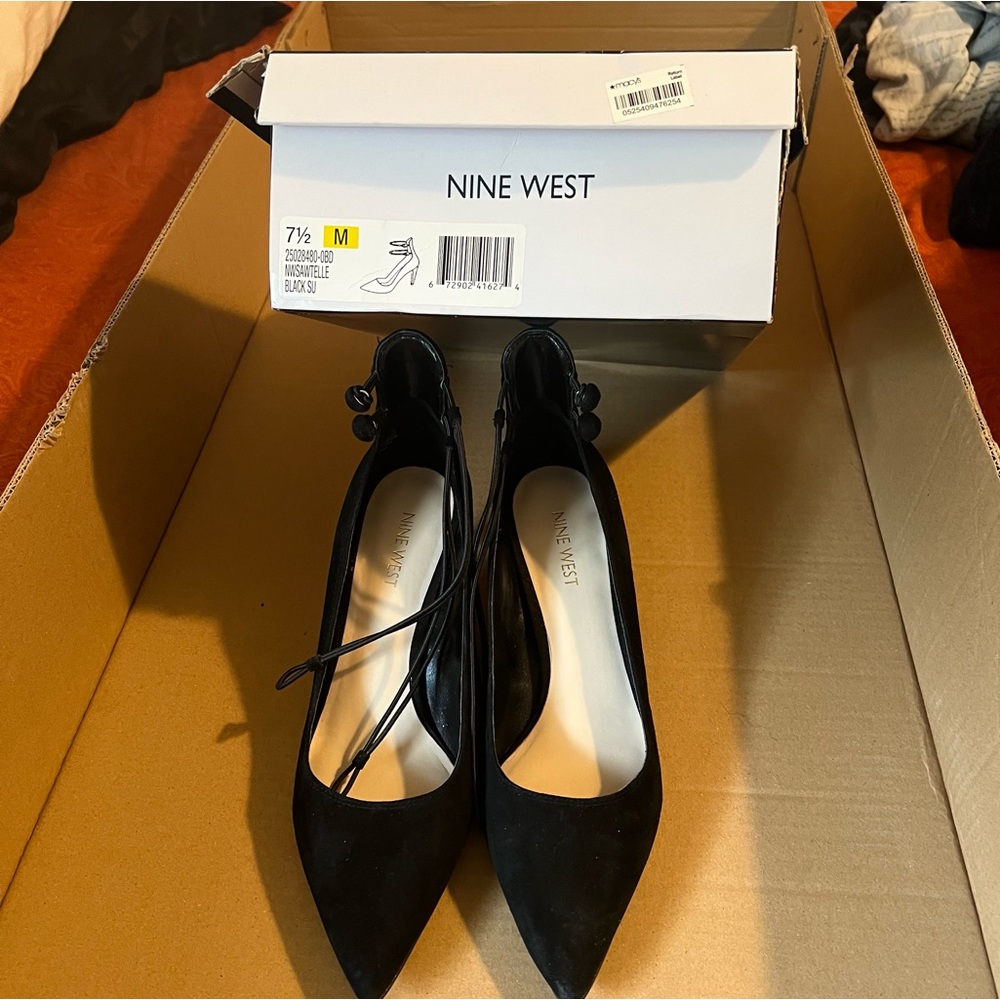 Nine West Sawtelle Ankle-Strap Heels, Black Suede